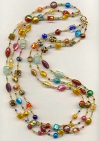 Multicolored Assorted Venetian Beads, 3 strand Necklace, 31 Inches